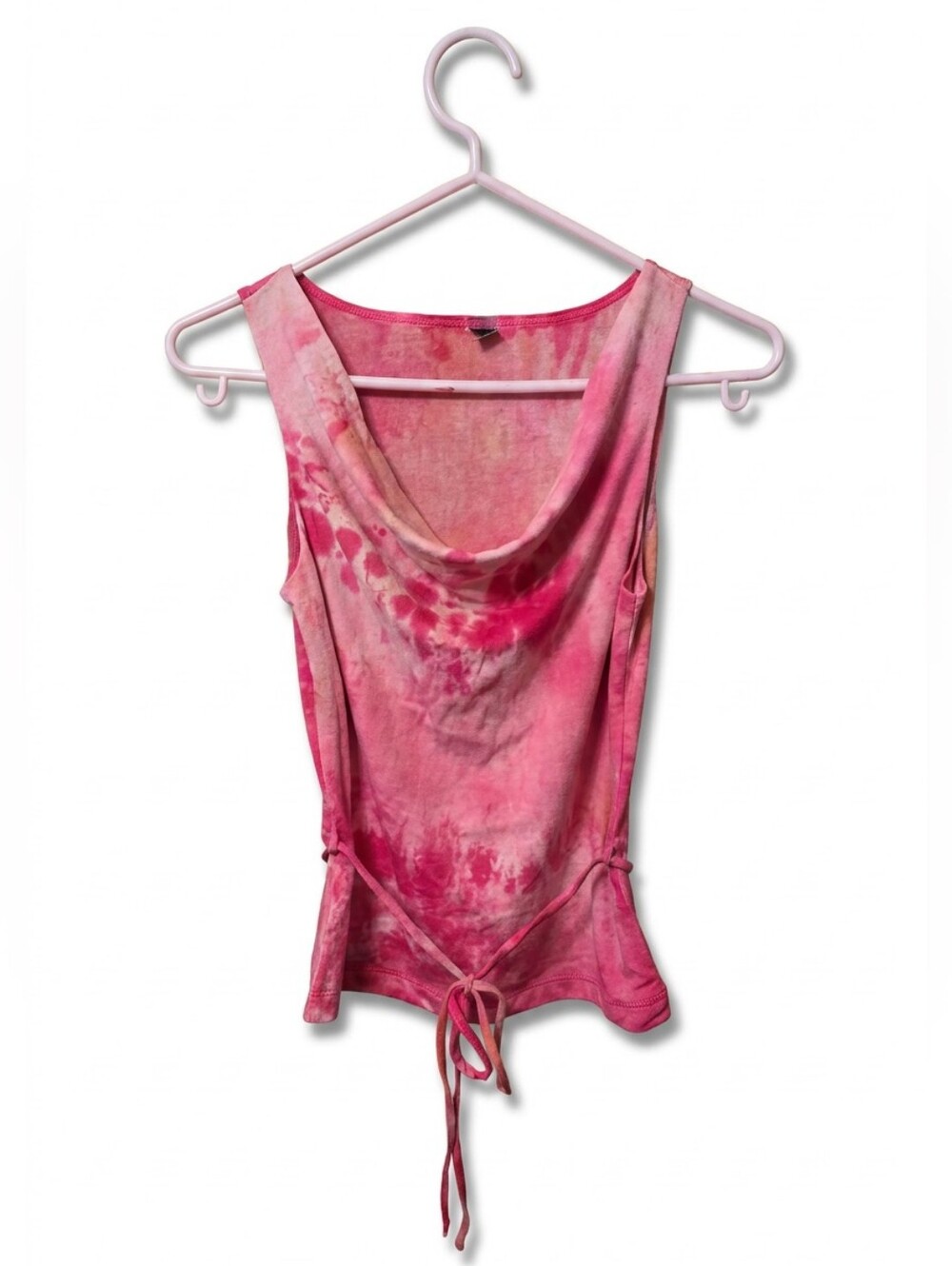 Pink Tie-Dye Cowl Neck Tank Top